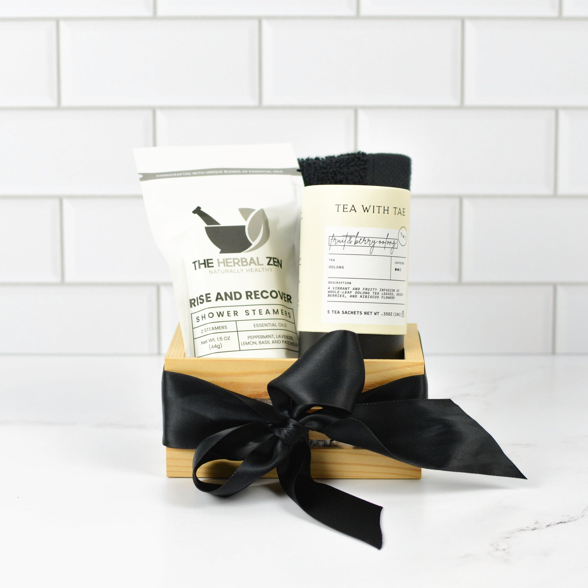 rise and recharge spa gift set with shower steamers and tea