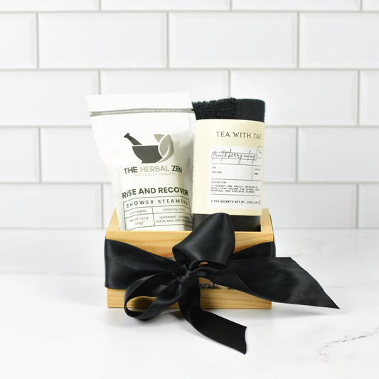 rise and recharge spa gift set with shower steamers and tea